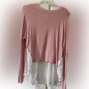 Womens XL top. White with red stripes and sheer bottom. Shorter in front